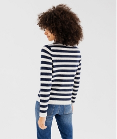 pull raye en coton en maille ajouree femme - lulucastagnette blanc chine pullsG476801_3