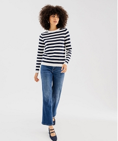 pull raye en coton en maille ajouree femme - lulucastagnette blanc chine pullsG476801_4