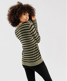 pull raye a col v avec boutons aux poignets femme kaki standard pullsG476901_3
