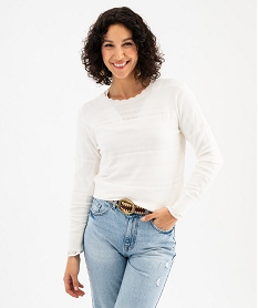 GEMO Pull col rond en maille fine femme blanc chine