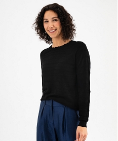 GEMO Pull col rond en maille fine femme noir standard