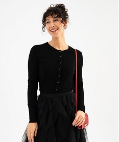 GEMO Gilet en maille fine à boutons fantaisie femme noir standard