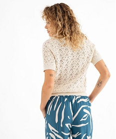 pull manches courtes en maille ajouree a col rond femme blanc chine pullsG477501_3