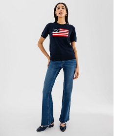 pull manches courtes en maille fine imprimee femme - lulucastagnette navy pullsG477601_2