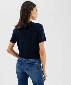 pull manches courtes en maille fine imprimee femme - lulucastagnette navy pullsG477601_3