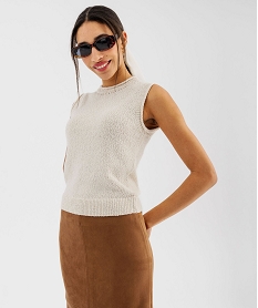 pull leger sans manches avec finitions roulottees femme beige pullsG477701_2