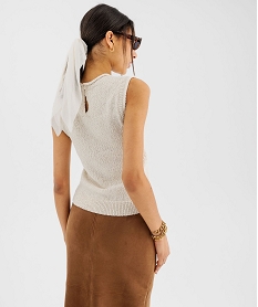 pull leger sans manches avec finitions roulottees femme beige pullsG477701_3