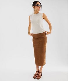 pull leger sans manches avec finitions roulottees femme beige pullsG477701_4