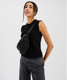 GEMO Pull léger sans manches avec finitions roulottées femme noir standard