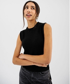 pull leger sans manches avec finitions roulottees femme noir standard pullsG477801_2