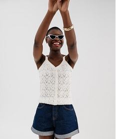 debardeur en maille ajouree boutonne sur l’avant femme beige pullsG477901_2