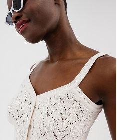 debardeur en maille ajouree boutonne sur l’avant femme beige pullsG477901_4