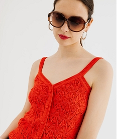 debardeur en maille ajouree boutonne sur l’avant femme rouge standard pullsG478001_2