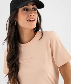 tee-shirt manches courtes et col rond avec message brode femme rose standard t-shirts manches courtesG479001_2