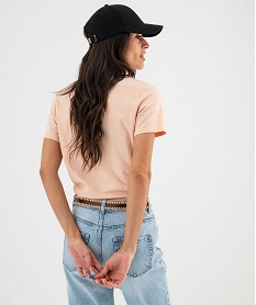 tee-shirt manches courtes et col rond avec message brode femme rose standard t-shirts manches courtesG479001_3
