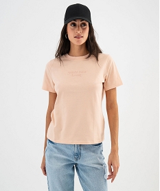 tee-shirt manches courtes et col rond avec message brode femme rose standard t-shirts manches courtesG479001_4
