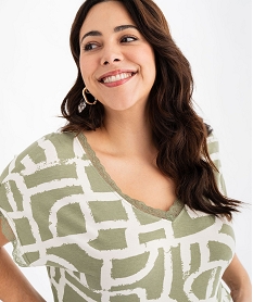 tee-shirt imprime a manches courtes a col v femme grande taille blanc t-shirts manches courtesG479201_2