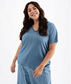 tee-shirt manches courtes paillete a col v femme grande taille bleu t-shirts manches courtesG479301_4
