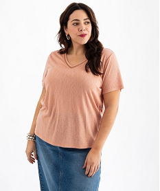 tee-shirt manches courtes paillete a col v femme grande taille beige standard t-shirts manches courtesG479401_4