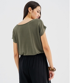 tee-shirt a manches courtes et col v en dentelle coupe loose femme kaki standard t-shirts manches courtesG480501_3
