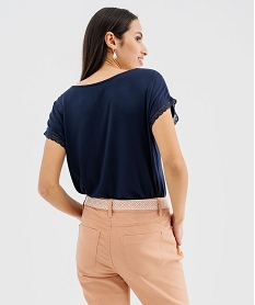 tee-shirt a manches courtes et col v en dentelle coupe loose femme navy t-shirts manches courtesG480601_3
