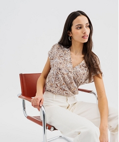 GEMO Tee-shirt manches courtes à col V femme Blanc