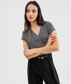 GEMO Tee-shirt manches courtes à col V femme Noir