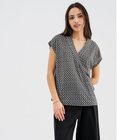 tee-shirt manches courtes a col v femme noir t-shirts manches courtesG480901_2