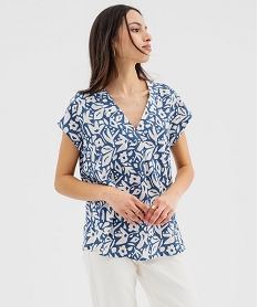 GEMO Blouse manches courtes à col V femme bleu standard