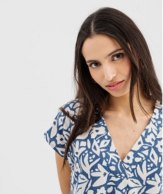 blouse manches courtes a col v femme bleu standard t-shirts manches courtesG481001_2