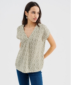 GEMO Blouse manches courtes à col V femme kaki standard