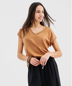 GEMO Tee-shirt à manches courtes avec finitions scintillantes femme Brun