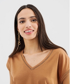 tee-shirt a manches courtes avec finitions scintillantes femme brun hauts a paillettesG481301_2