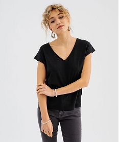 GEMO Tee-shirt manches courtes coupe loose en lin femme noir standard