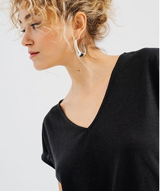 tee-shirt manches courtes coupe loose en lin femme noir standard t-shirts manches courtesG481601_2