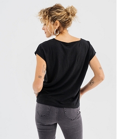tee-shirt manches courtes coupe loose en lin femme noir standard t-shirts manches courtesG481601_3