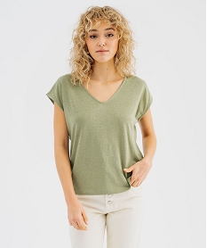 GEMO Tee-shirt manches courtes coupe loose en lin femme kaki standard