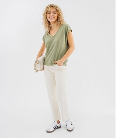 tee-shirt manches courtes coupe loose en lin femme kaki standard t-shirts manches courtesG481701_4