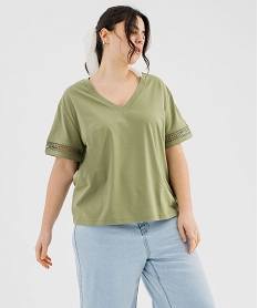 tee-shirt manches courtes avec details brodes femme grande taille kaki standard t-shirts manches courtesG481901_4