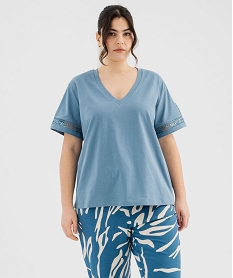 tee-shirt manches courtes avec details brodes femme grande taille bleu t-shirts manches courtesG482001_4