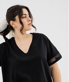 tee-shirt manches courtes avec details brodes femme grande taille noir standard t-shirts manches courtesG482101_2