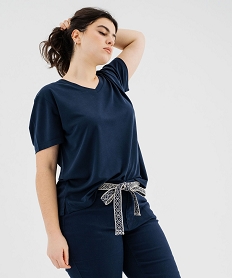 tee-shirt manches courtes en modal souple col v femme grande taille bleu standard t-shirts manches courtesG482201_4