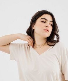 tee-shirt manches courtes en modal souple col v femme grande taille beige standard t-shirts manches courtesG482301_2