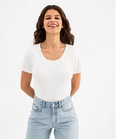 GEMO Body à manches courtes en maille côtelée femme blanc standard