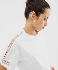 GEMO Tee-shirt manches courtes avec détails brodés femme blanc chine