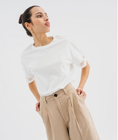tee-shirt manches courtes avec details brodes femme blanc chine t-shirts manches courtesG482901_2
