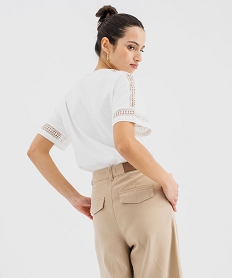 tee-shirt manches courtes avec details brodes femme blanc chine t-shirts manches courtesG482901_3