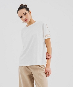 tee-shirt manches courtes avec details brodes femme blanc chine t-shirts manches courtesG482901_4