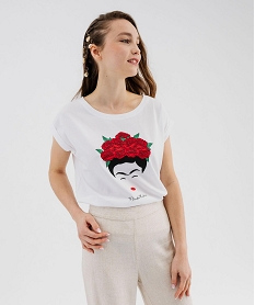 GEMO Tee-shirt manches courtes loos eimprimé Frida Kahlo femme Blanc