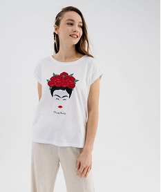 tee-shirt manches courtes loos eimprime frida kahlo femme blanc t-shirts manches courtesG483301_4